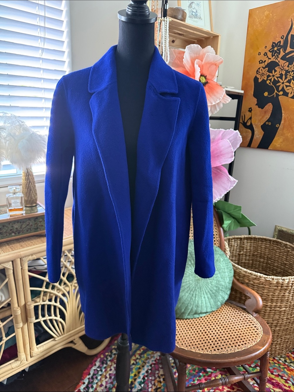 Theory Clariene Cosmic Cobalt Blue Cashmere Wool Open Front Jacket Coat
